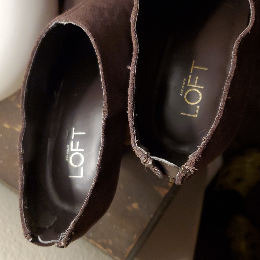 LOFT Chocolate Brown Wedge Booties Size 8.5 Faux Suede - Picture 5 of 16